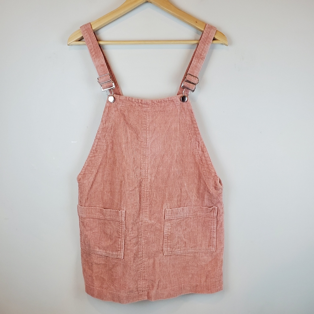 Forever 21 Pink Rose Corduroy Overall Coveralls Mini Dress Size M Womens